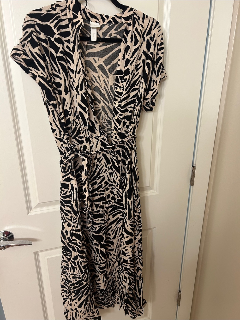 H&M Black and Cream Zebra-Print Midi Wrap Dress